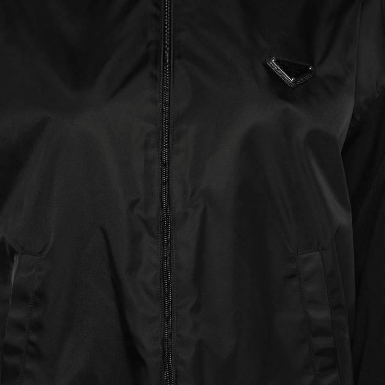 Pre Owned Prada Black Wool & Synthetic Paneled Zip Front Jacket M