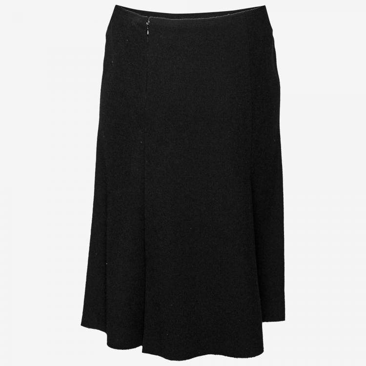 Pre Owned Prada Black Crepe Wool Pleated Skirt M