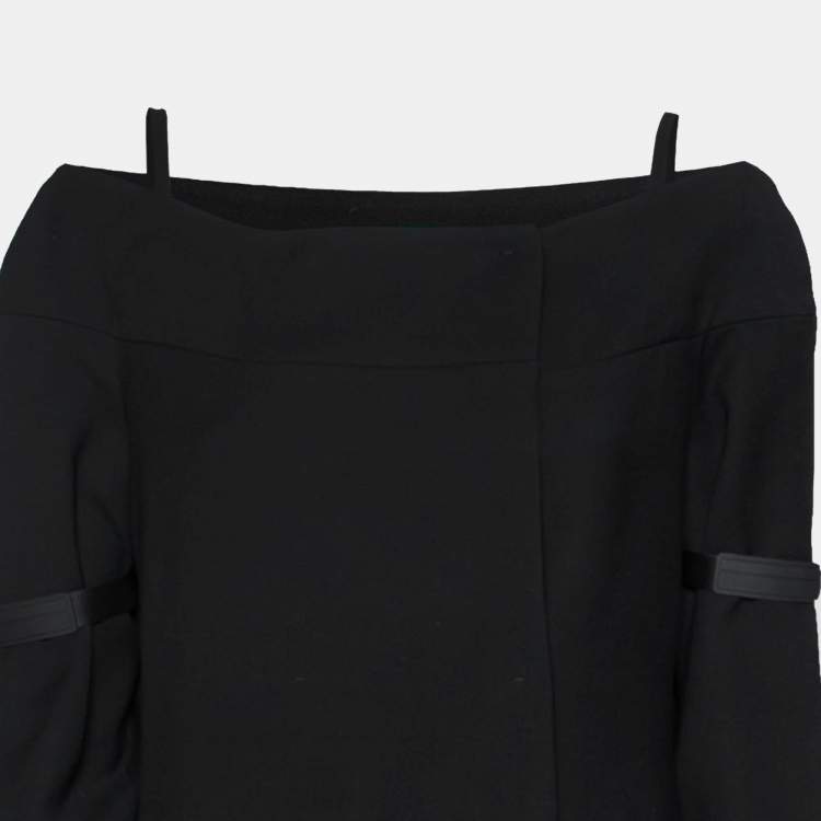 مملوكة مسبقًا Prada Black Wool Cold Shoulder Midi Coat M