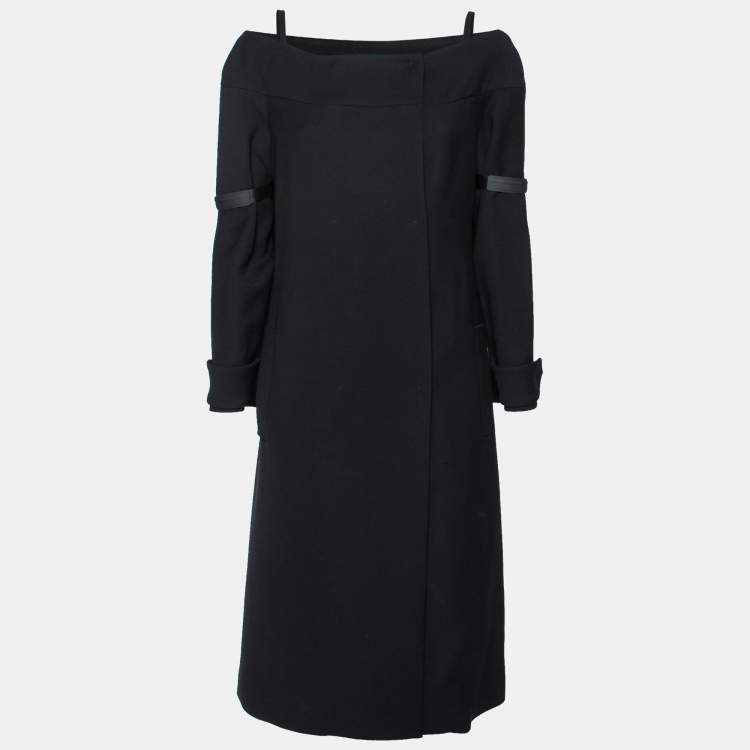 مملوكة مسبقًا Prada Black Wool Cold Shoulder Midi Coat M