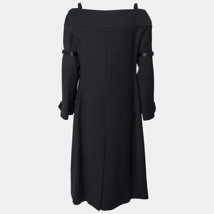 مملوكة مسبقًا Prada Black Wool Cold Shoulder Midi Coat M