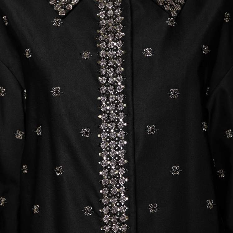 Pre Owned Prada Black Embellished Silk & Wool Button Front Jacket M