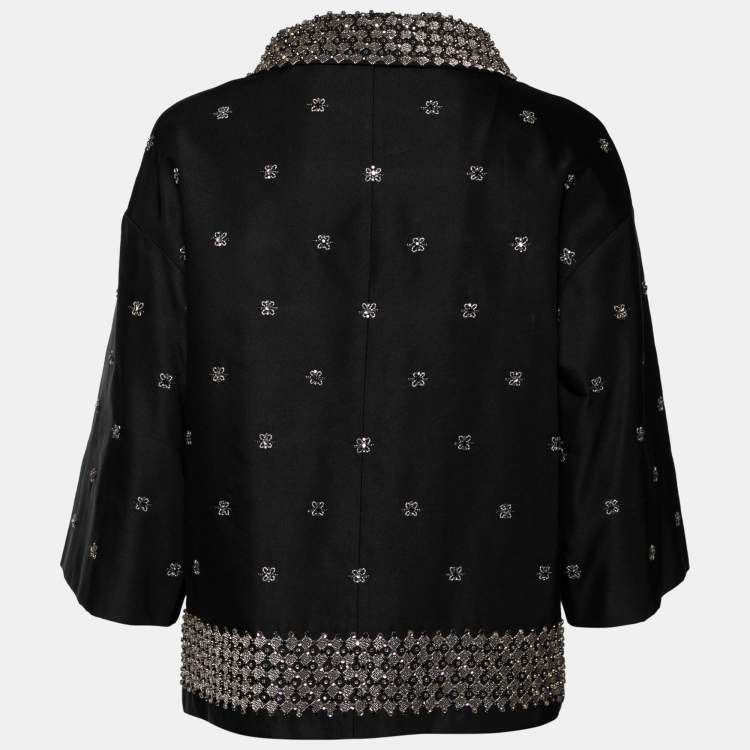 Pre Owned Prada Black Embellished Silk & Wool Button Front Jacket M