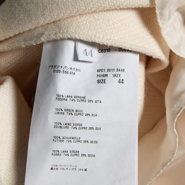 Pre Owned Prada Cream Wool Open Back Detail Button Front Pleated Dress M