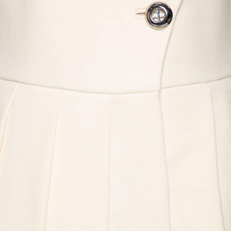 Pre Owned Prada Cream Wool Open Back Detail Button Front Pleated Dress M