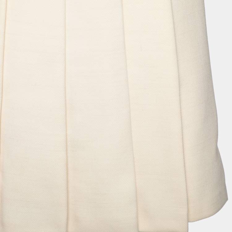 Pre Owned Prada Cream Wool Open Back Detail Button Front Pleated Dress M