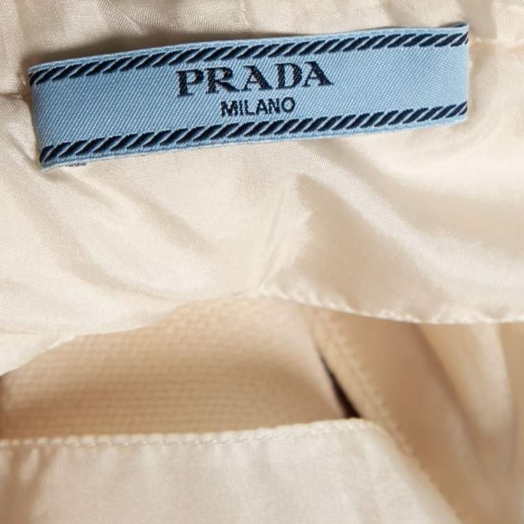 Pre Owned Prada Cream Wool Open Back Detail Button Front Pleated Dress M