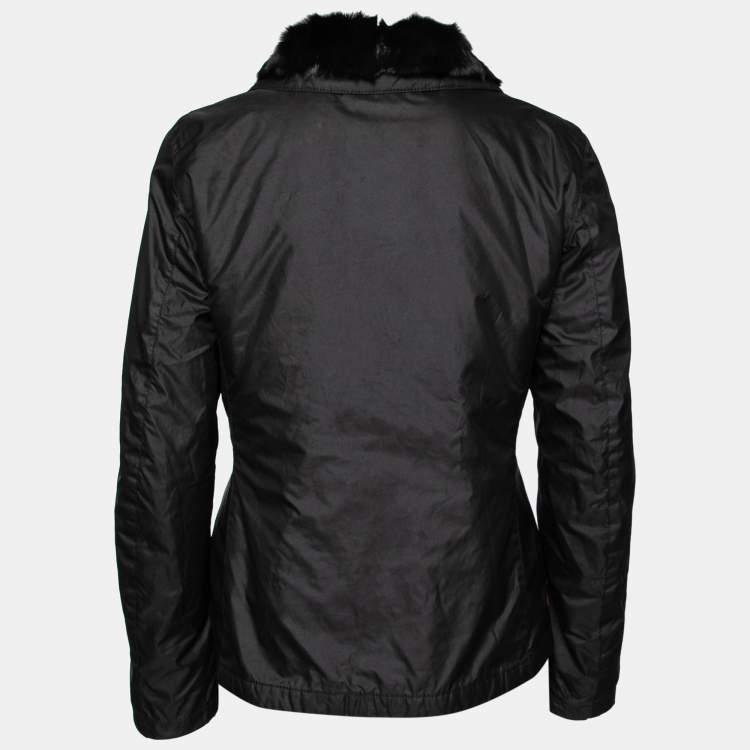 Pre Owned Prada Black Synthetic & Fur Lined Zip Front Jacket M