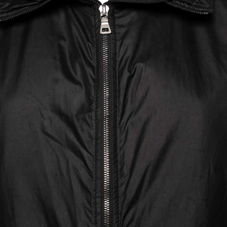 Pre Owned Prada Black Synthetic & Fur Lined Zip Front Jacket M