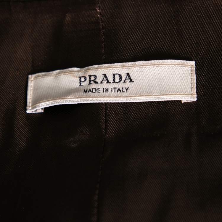 Pre Owned Prada Brown Leather Double Breasted Coat M