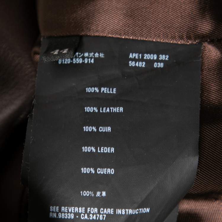 Pre Owned Prada Brown Leather Double Breasted Coat M