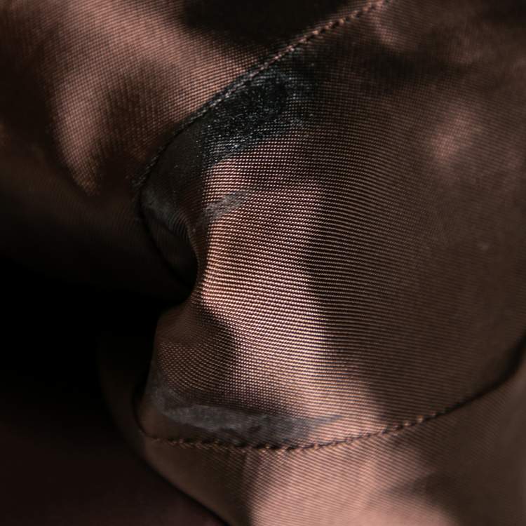 Pre Owned Prada Brown Leather Double Breasted Coat M