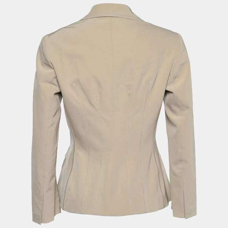 Pre Owned Prada Beige Synthetic Cross Stitch Detail Blazer M
