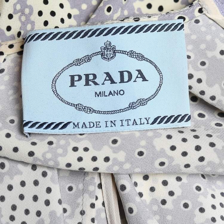 Pre Owned Prada Lilac & Cream Printed Silk Ruffle Trimmed Dress S
