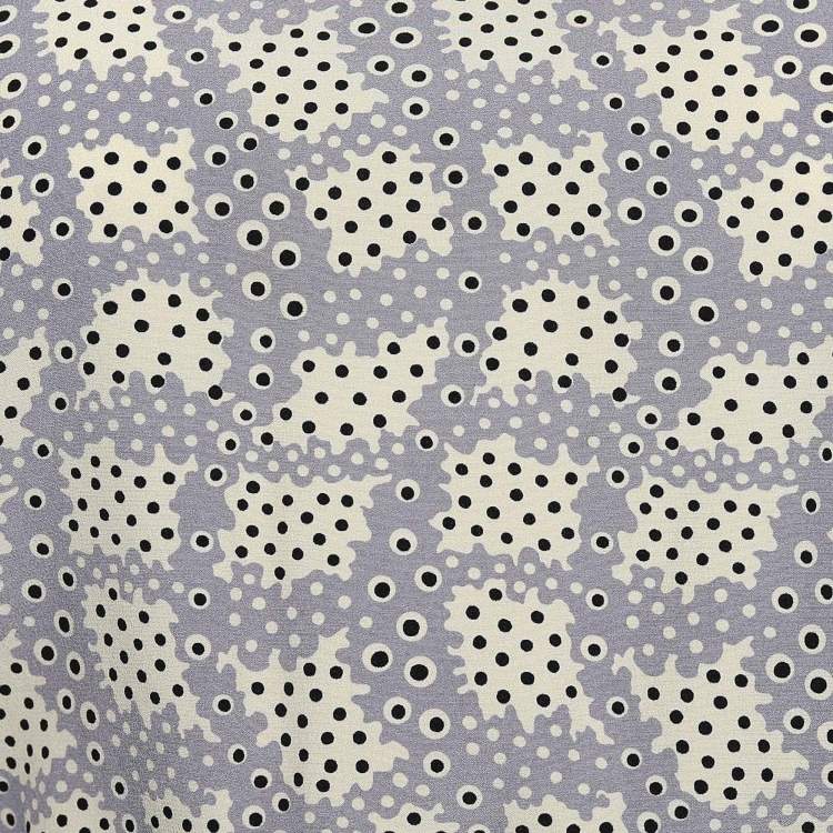 Pre Owned Prada Lilac & Cream Printed Silk Ruffle Trimmed Dress S