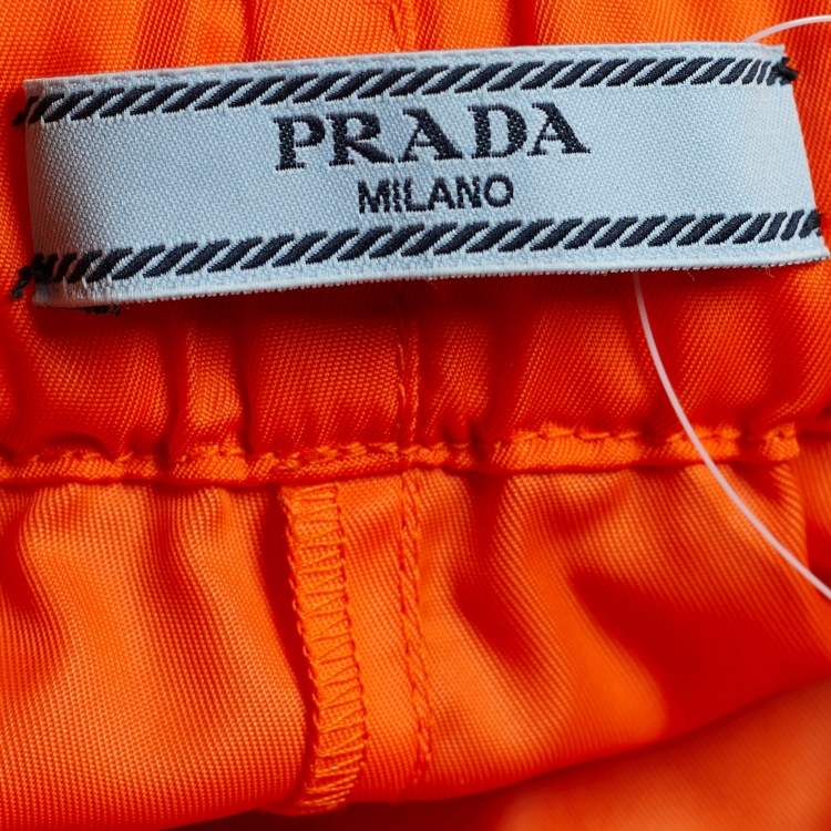 Pre Owned Prada Orange Synthetic Logo Applique Detail Mini Shorts S