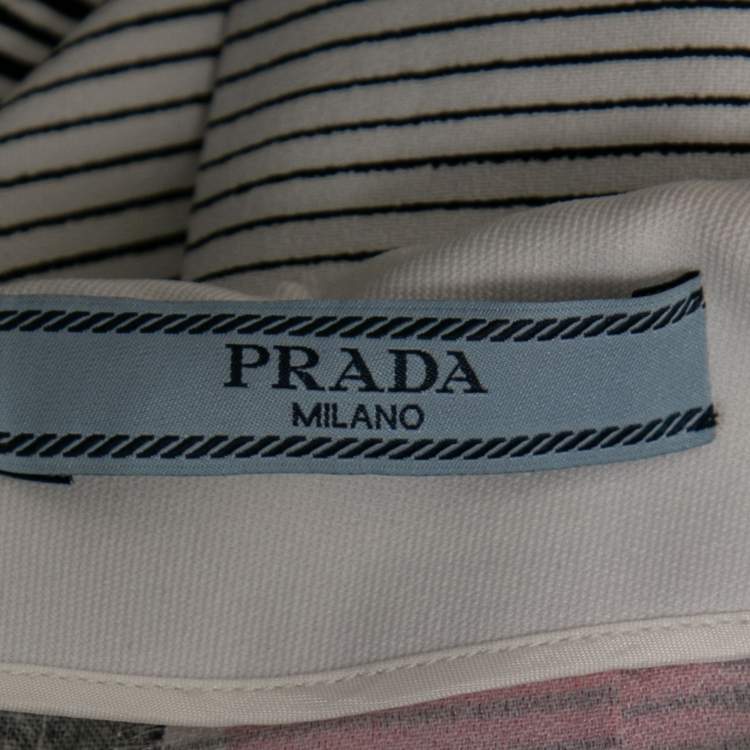 Pre Owned Prada Multicolor Printed Crepe & Python Leather Paneled Pleated Skirt S