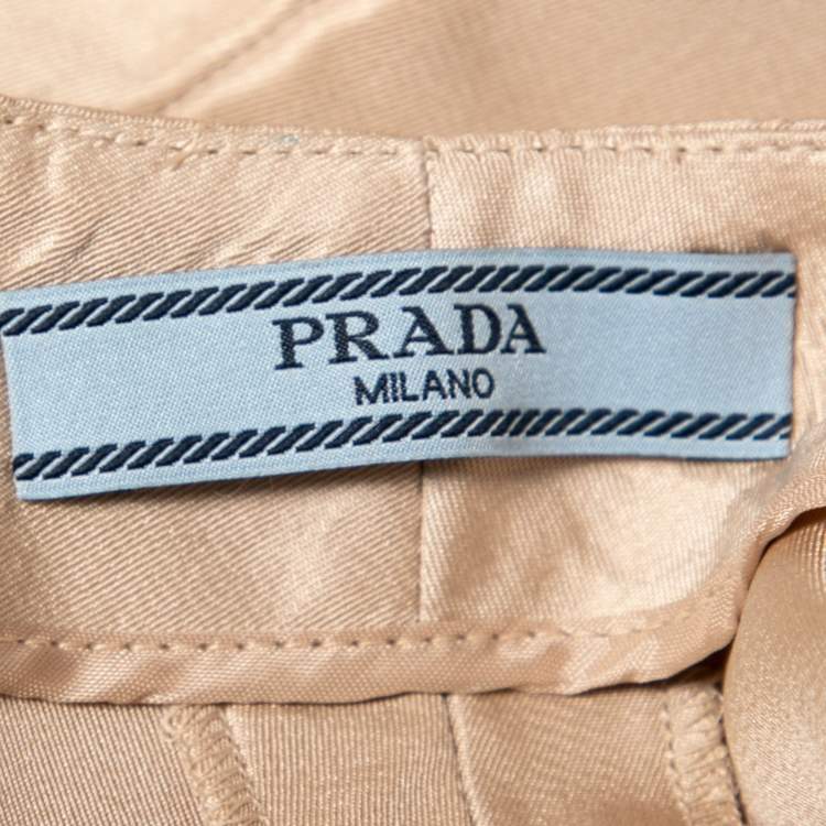 Pre Owned Prada Cream Silk Contrast Paneled Tailored Trousers M