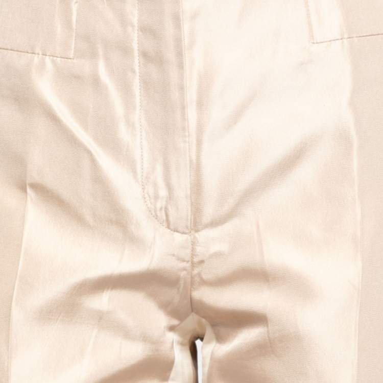 Pre Owned Prada Cream Silk Contrast Paneled Tailored Trousers M