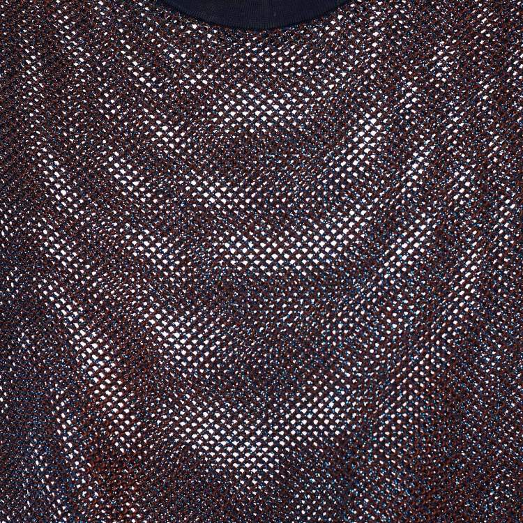 مملوكة مسبقًا Prada Blue Lurex Perforated Knit Logo Detail Top M