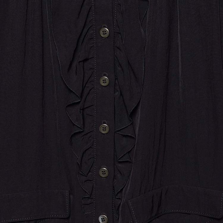 Pre Owned Prada Black Crepe Ruffle Trimmed Button Front Blouse L