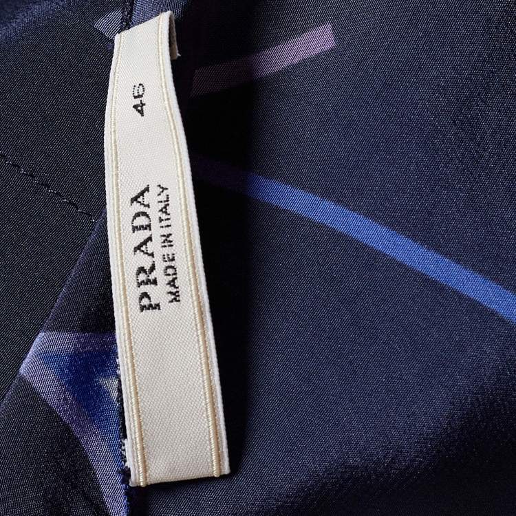 Pre Owned Prada Blue Geometric Print Crepe de Chine Silk Blouse L