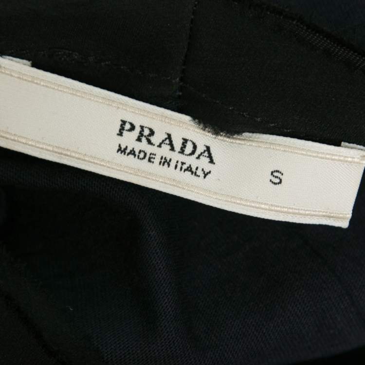Pre Owned Prada Navy Blue Cotton & Silk Inset Applique Embellished T-Shirt S
