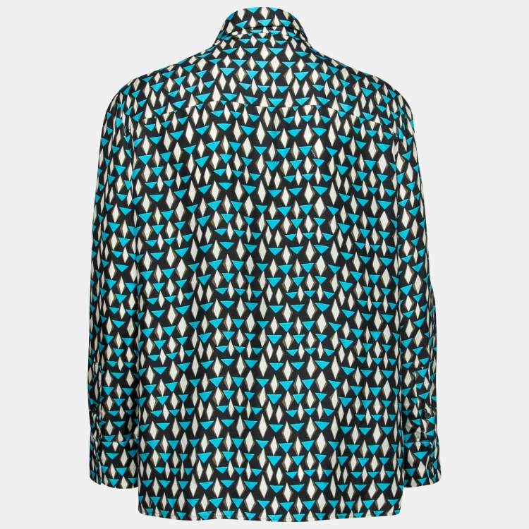 Pre Owned Prada Multicolor Geometric Printed Silk Button Front Shirt M
