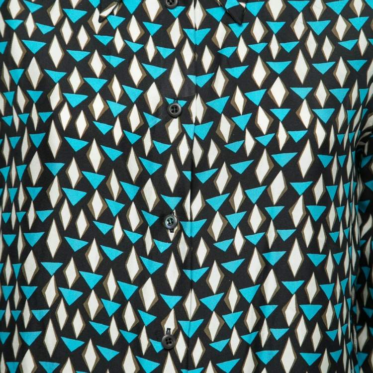 Pre Owned Prada Multicolor Geometric Printed Silk Button Front Shirt M