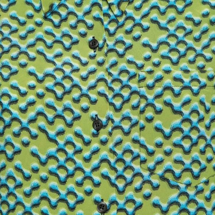 Pre Owned Prada Green Printed Silk Button Front Shirt M