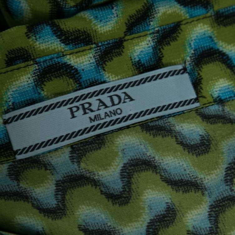 Pre Owned Prada Green Printed Silk Button Front Shirt M