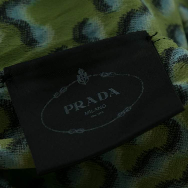 Pre Owned Prada Green Printed Silk Button Front Shirt M