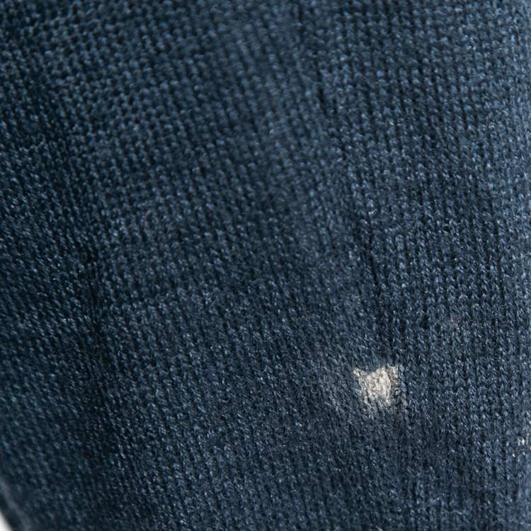 Pre Owned Prada Navy Blue Wool & Silk Neck Tie Detail Long Sleeve Sweater M