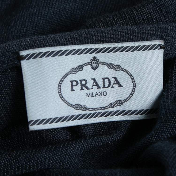 Pre Owned Prada Navy Blue Wool & Silk Neck Tie Detail Long Sleeve Sweater M