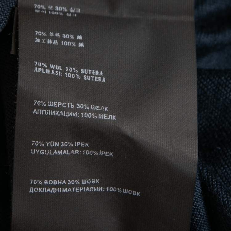 Pre Owned Prada Navy Blue Wool & Silk Neck Tie Detail Long Sleeve Sweater M