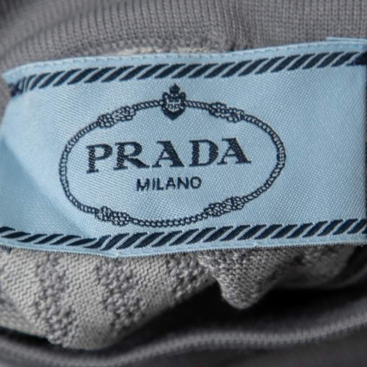 Pre Owned Prada Grey Patterned Knit Long Sleeve Mock Neck Top M
