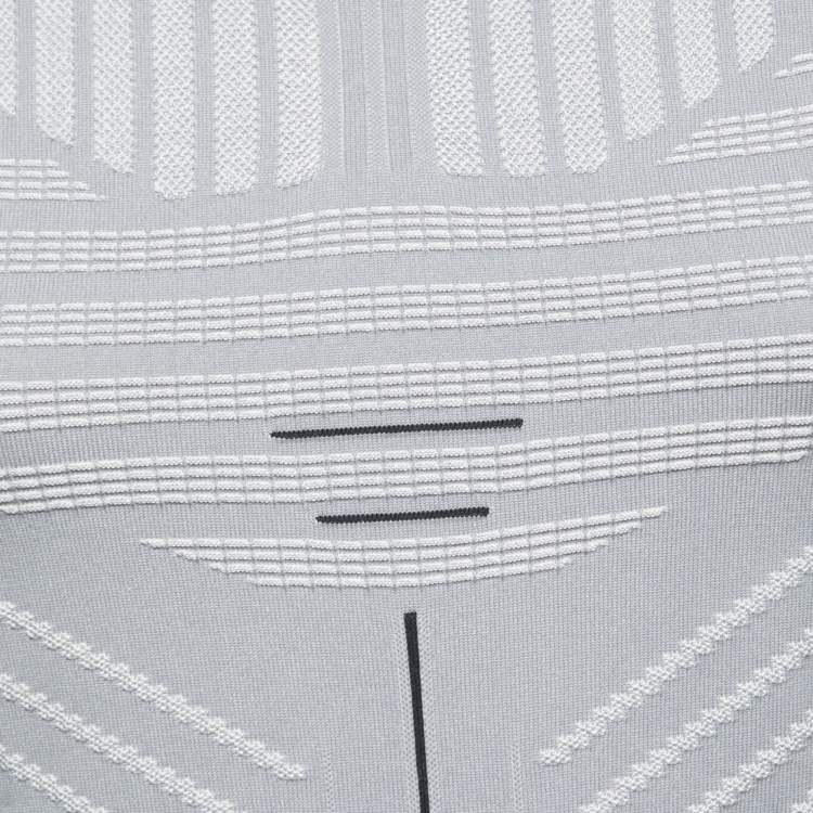 Pre Owned Prada Grey Patterned Knit Long Sleeve Mock Neck Top M