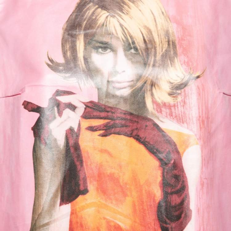 Pre Owned Prada Pink Faux Leather Printed Short Sleeveless Dress L