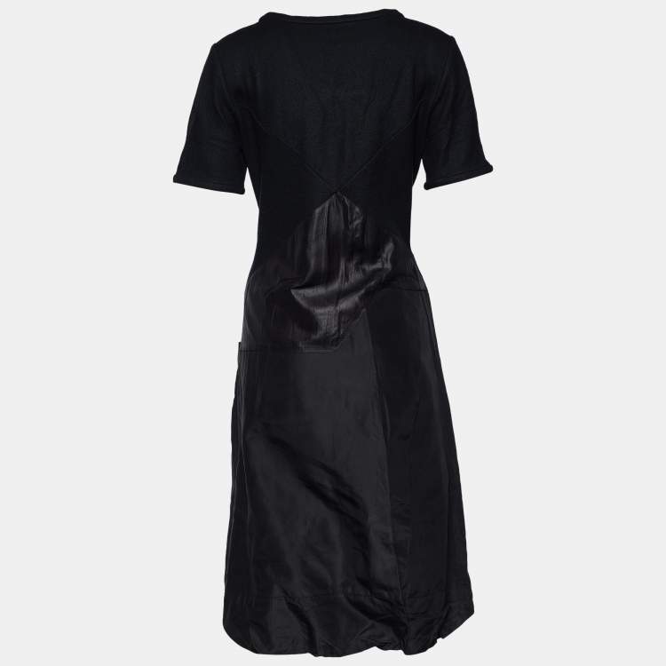 Pre Owned Prada Black Wool & Silk Gathered Hem Midi Dress L