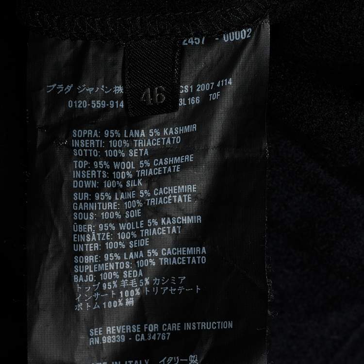 Pre Owned Prada Black Wool & Silk Gathered Hem Midi Dress L