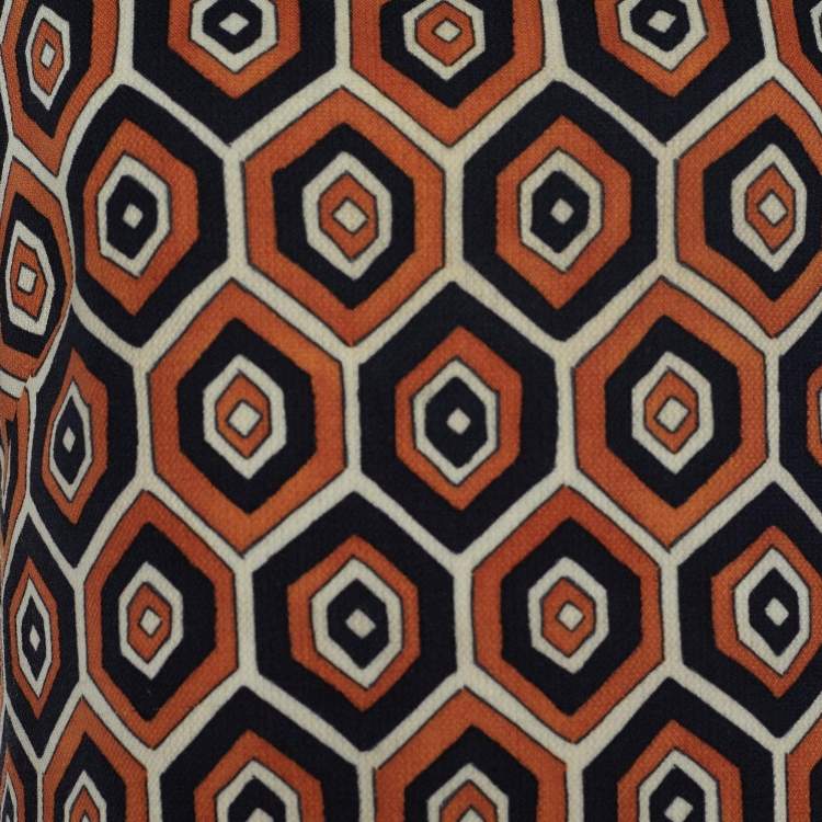 Pre Owned Prada Rustic Orange Geometric Print Wool Sheath Dress L
