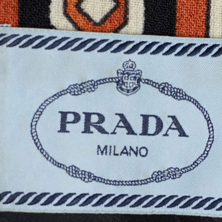 Pre Owned Prada Rustic Orange Geometric Print Wool Sheath Dress L