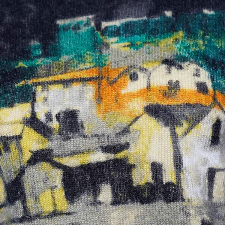 Pre Owned Prada Yellow Village Print Mohair Wool Knit Sweater S