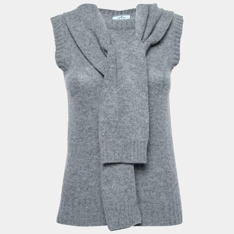Pre Owned Prada Grey Wool & Cashmere Tie Detail Sleeveless Sweater S