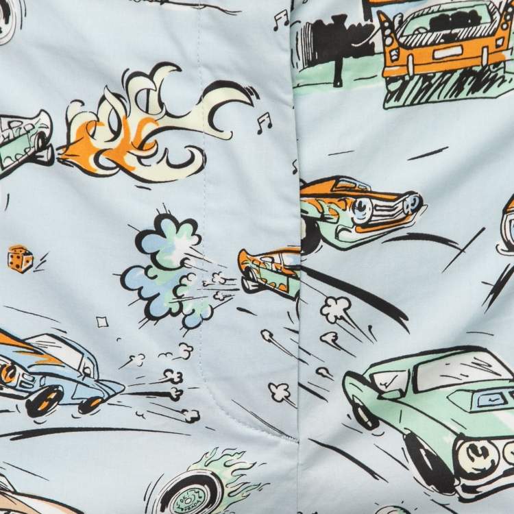 Pre Owned Prada Light Blue Hot Car Print Cotton Skinny Pants M 