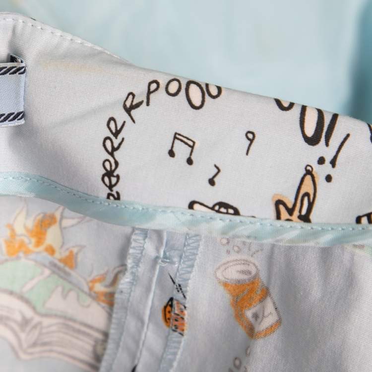 Pre Owned Prada Light Blue Hot Car Print Cotton Skinny Pants M 