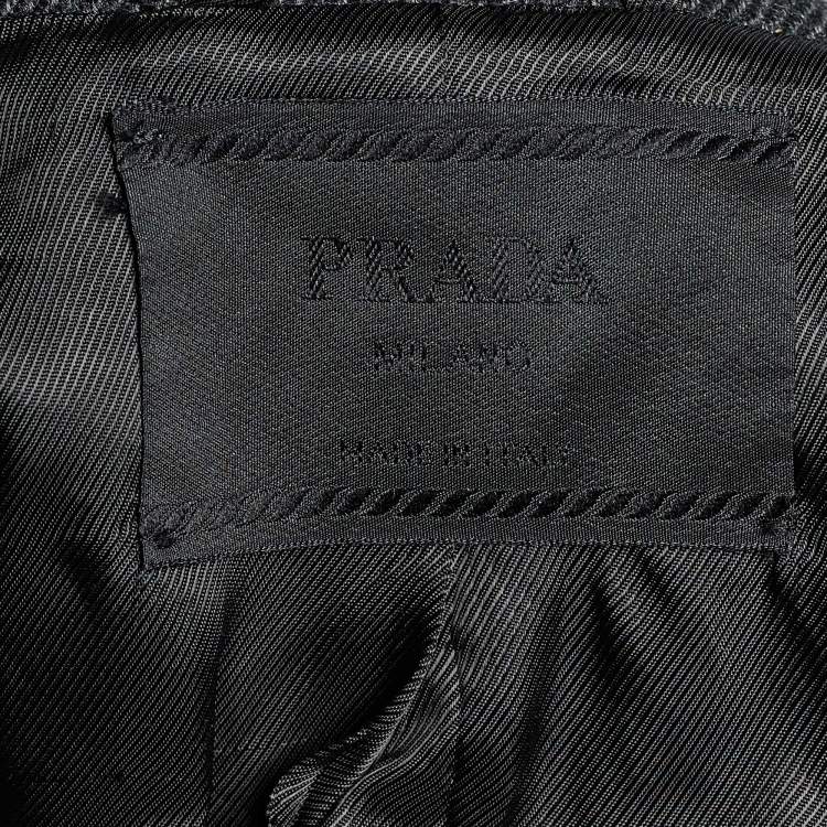 Pre Owned Prada Vintage Dark Grey Striped Wool Double Breasted Peacoat L