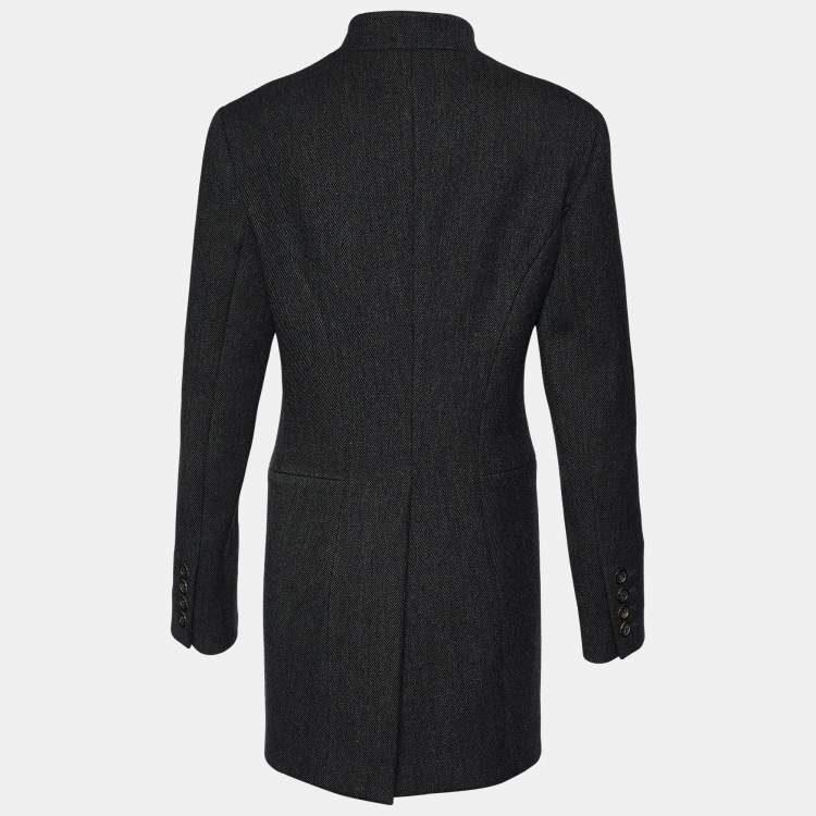 Pre Owned Prada Vintage Dark Grey Striped Wool Double Breasted Peacoat L