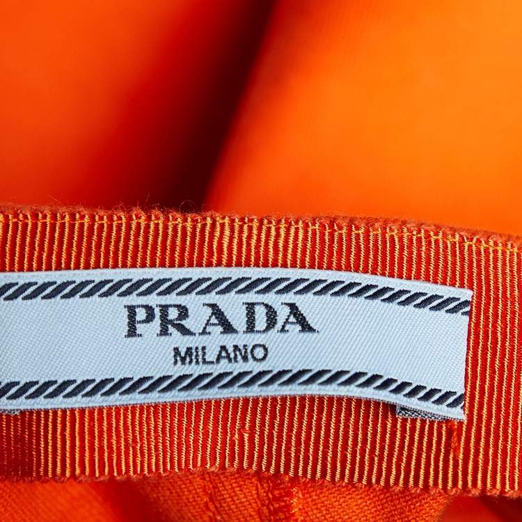 Pre Owned Prada Orange Cotton Ruffled Hem Midi Skirt S