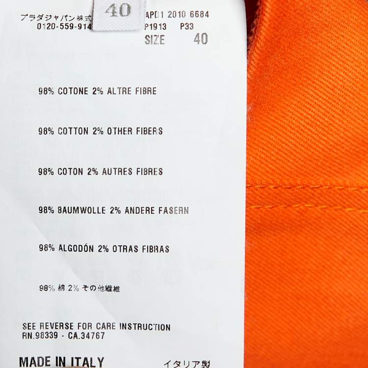 Pre Owned Prada Orange Cotton Ruffled Hem Midi Skirt S